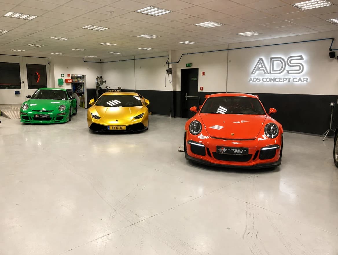 Atelier ADS : Porsche 911 GT3 RS verte, Lamborghini Huracán or et 911 GT3 RS rouge sous l’enseigne ADS